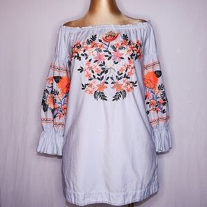 Free People Fleur De Jour Embroidered off-the-shoulder neckline Mini Dress XS